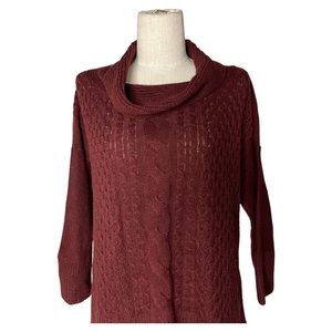 White House Black Market burgundy cowl neck cable knit sweater